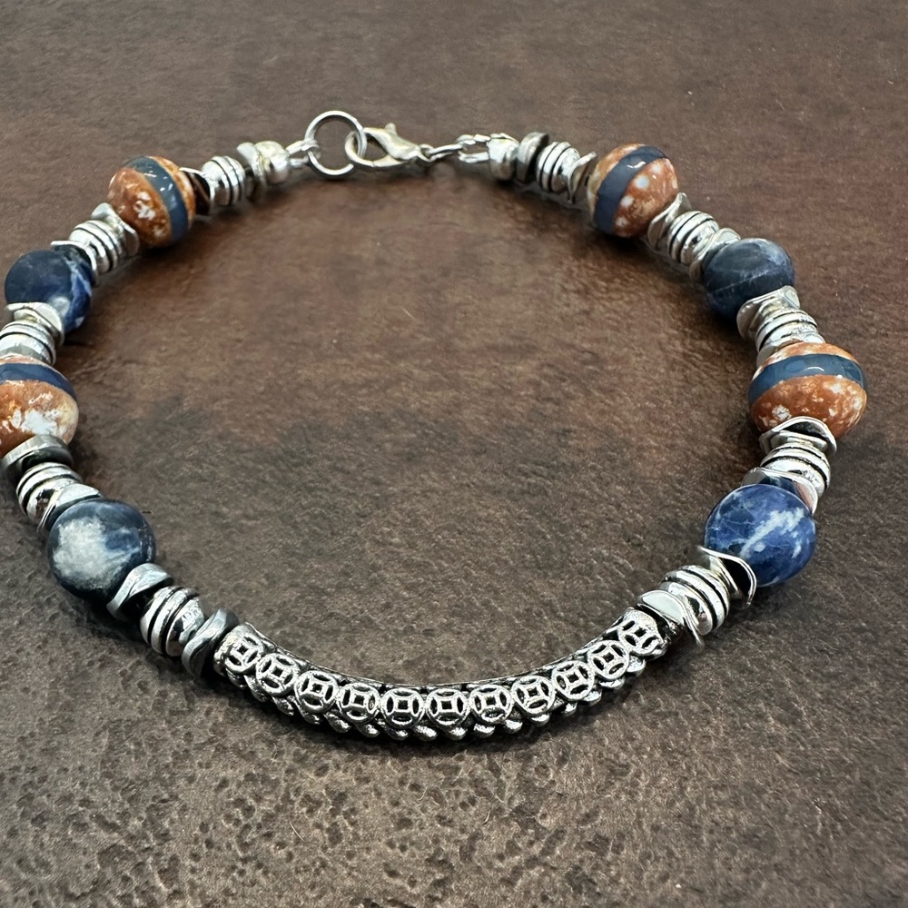 Silver and Blue Sodalite Beaded bracelet